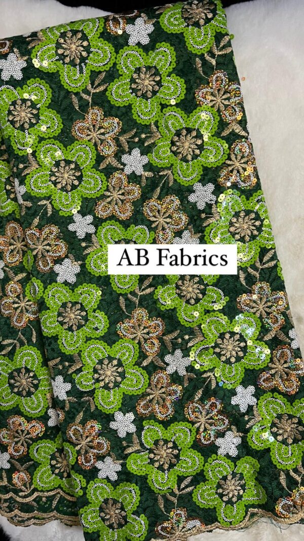 Women’s Fabrics, Flowered Net Lace Designed with Sequins - Green