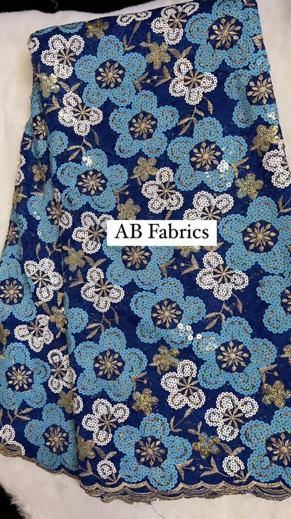 Women’s Fabrics, Flowered Net Lace Designed with Sequins - Sky Blue