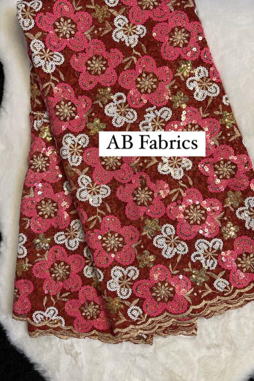 Women’s Fabrics – Flowered Net Lace Designed with Sequins – Wine