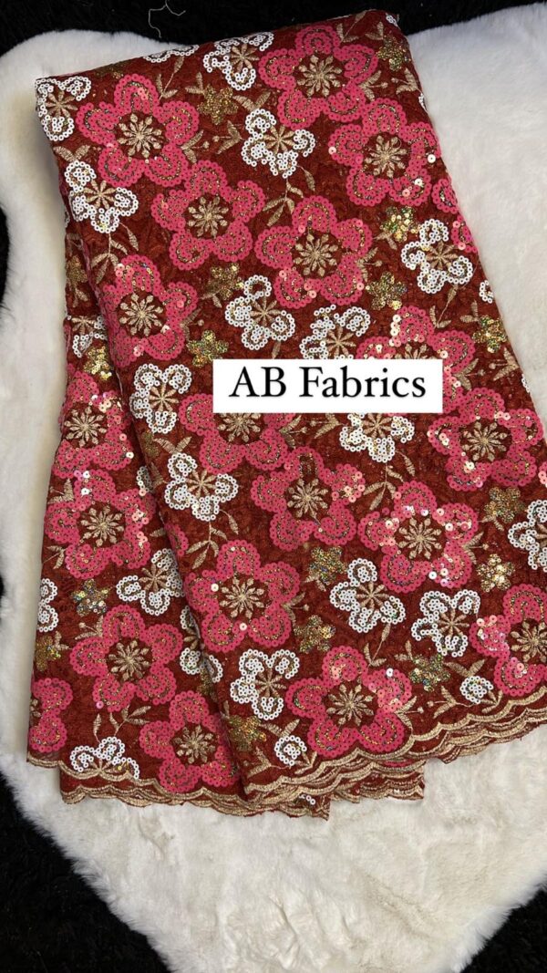 Women’s Fabrics, Flowered Net Lace Designed with Sequins - Wine