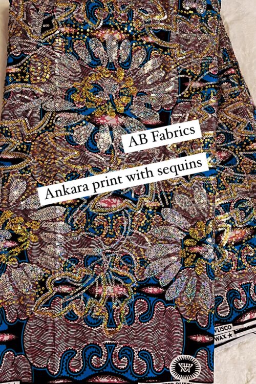 Ankara Print with Sequins – Blue Brown Print