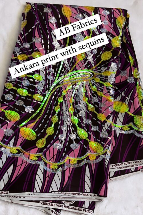 Ankara Print with Sequins – Purple Yellow Print