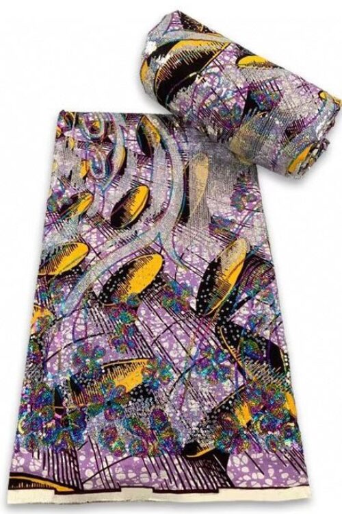 Ankara Print with Sequins – Light Purple & Yellow Print