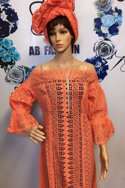 Loose-Fitting Dry Lace Dress – Orange Style 1