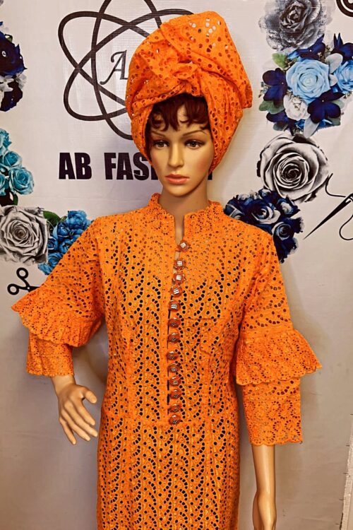 Loose-Fitting Dry Lace Dress – Orange Style 2