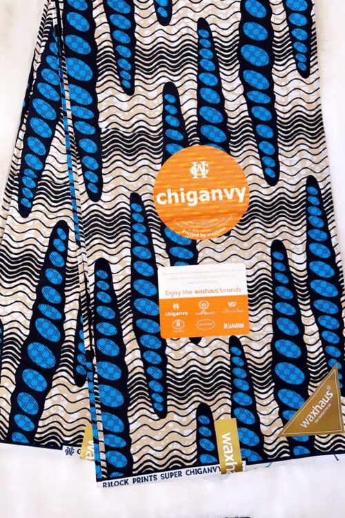 African Ankara Prints 100% Cotton – Blue & White-Brown Waves