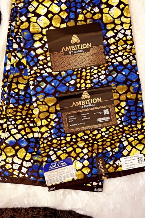 African Ankara Prints 100% Cotton – Blue, Light Yellow & Brown