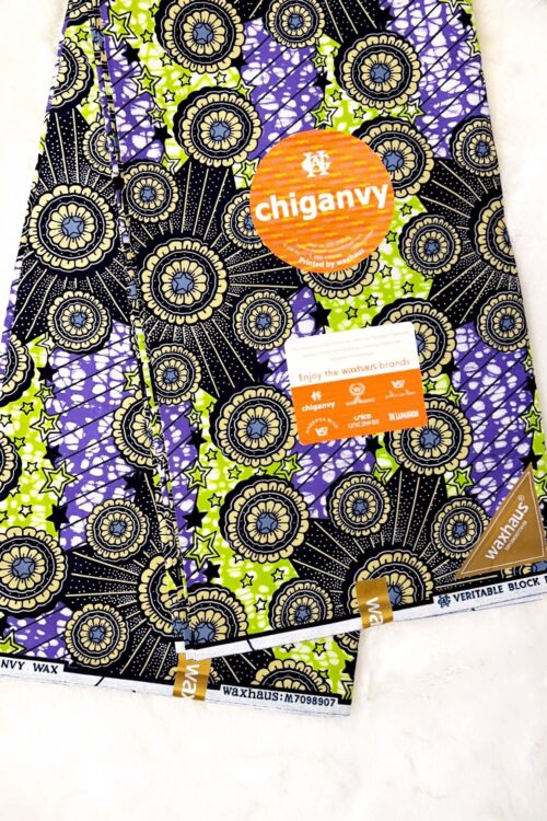 African Ankara Prints 100% Cotton – Light Green, Purple & Black