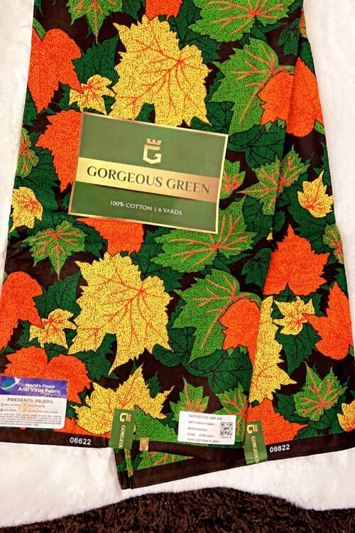 African Ankara Prints 100% Cotton – Leaf Green, Orange & Yellow